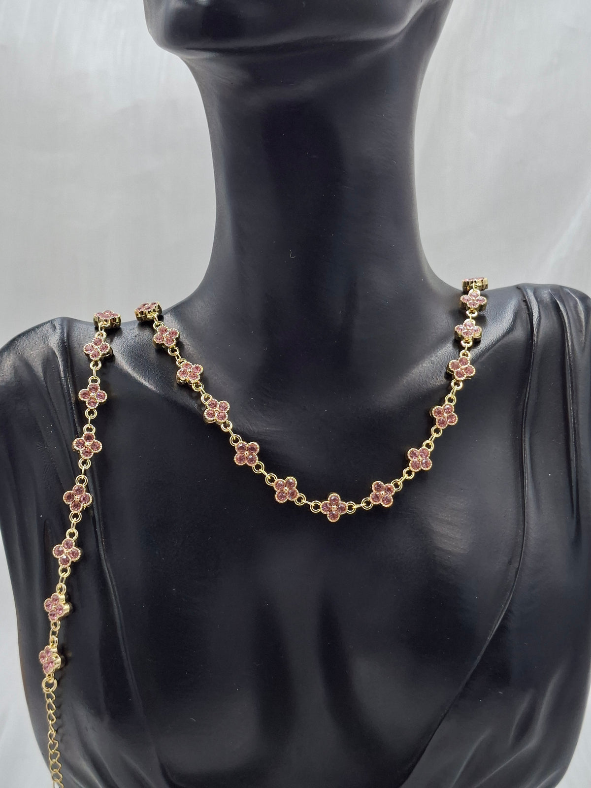 Pink Clover Necklace and Bracelet Set