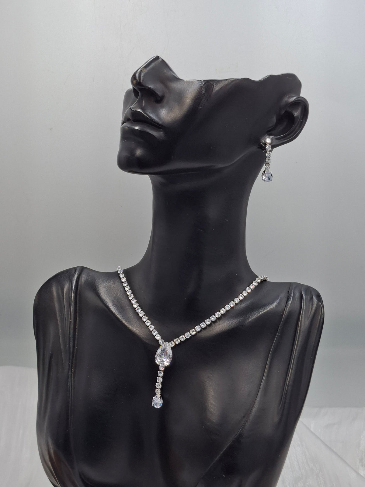 Silver Pear Tennis Necklace Set
