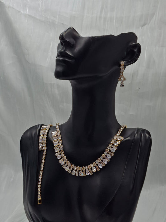 Gold Ray Tennis Necklace Set