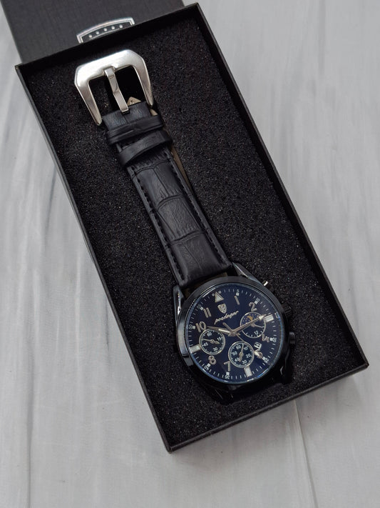 Black and Blue Leather Poedagar Wristwatch