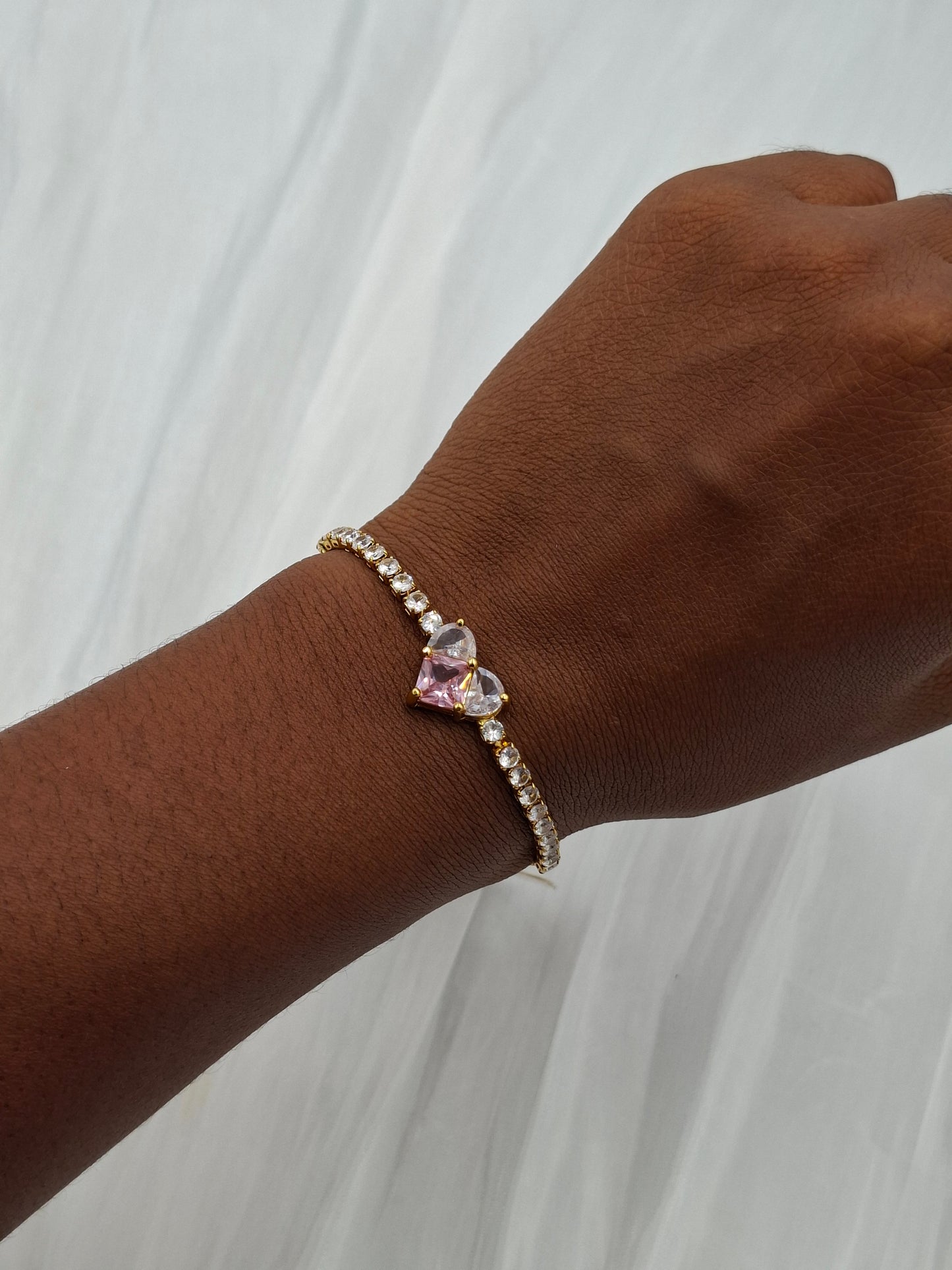 Gold Pink Heart Bracelet