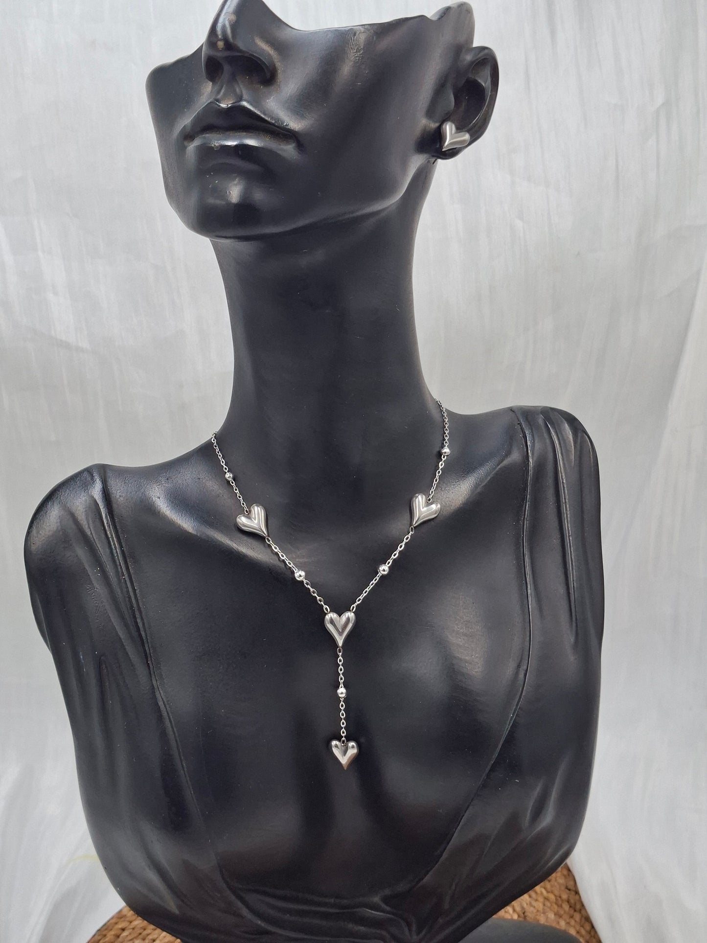Silver Heart Necklace Set