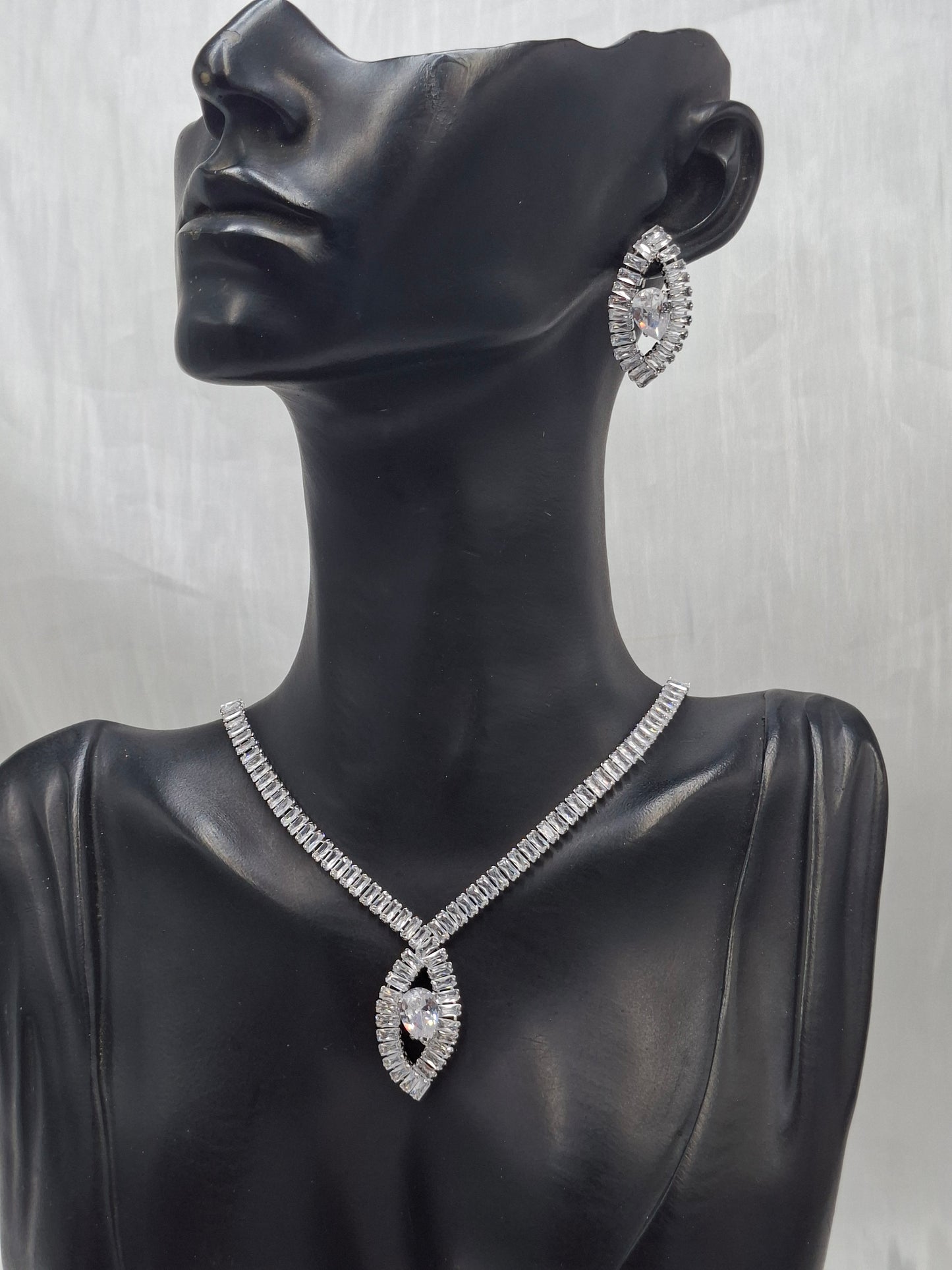 Silver Marquise Necklace Set