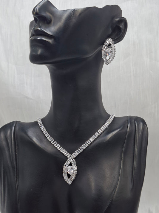 Silver Marquise Necklace Set