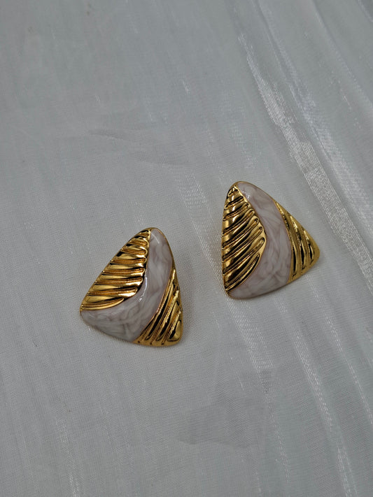 Gold and White Pyramid Earrings