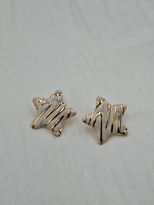 White and Gold Star Earrings