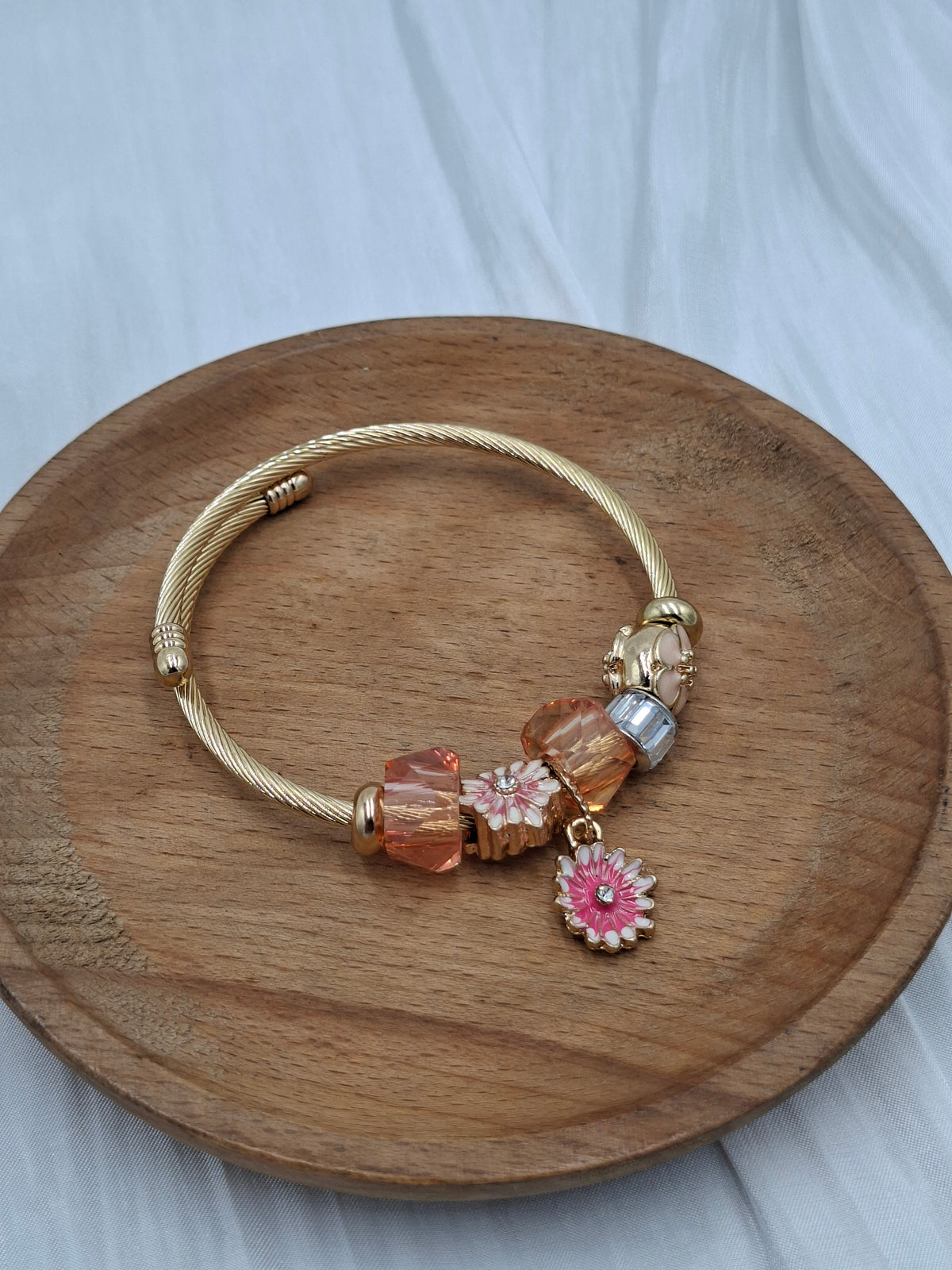 Pink Daisy Charm Bangle