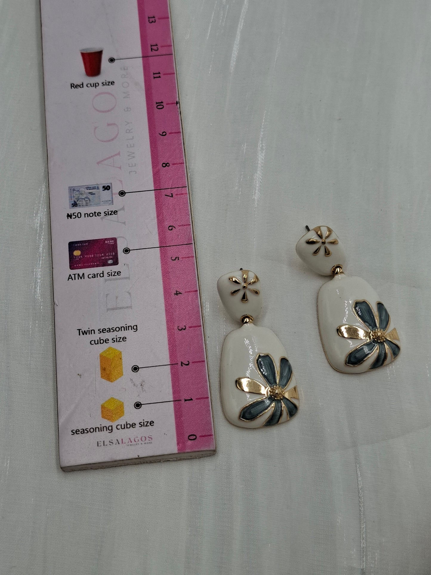 White Flower Enamel Earrings