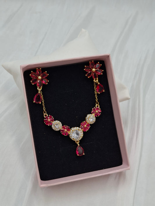 Ruby Flower Neklace Set