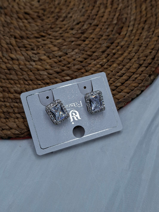 Rectangle Zirconia Clip On Earrings