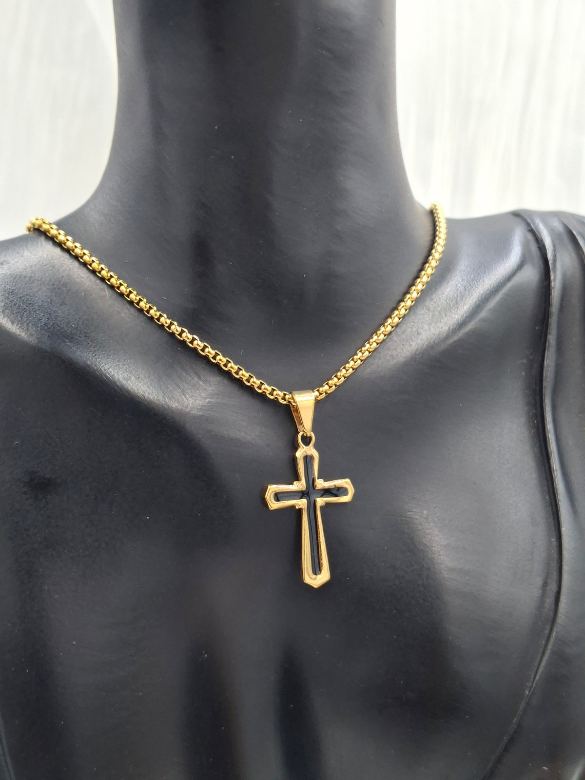 Black and Gold Cross Necklace
