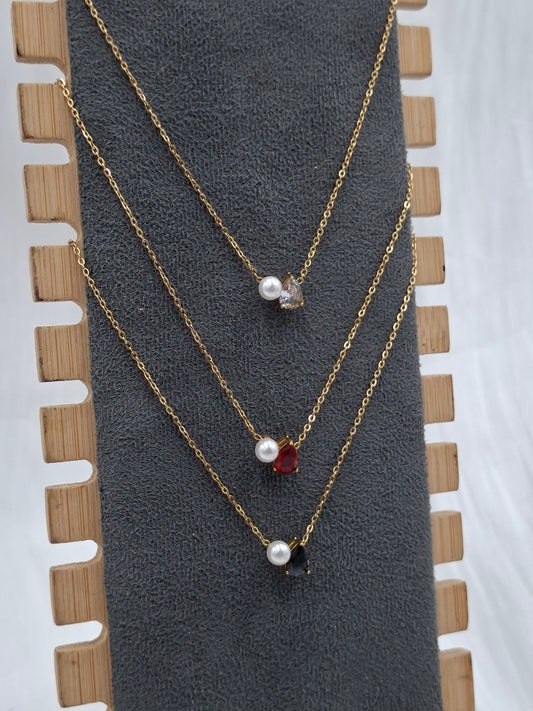 Dainty Gemstone Pearl Necklace