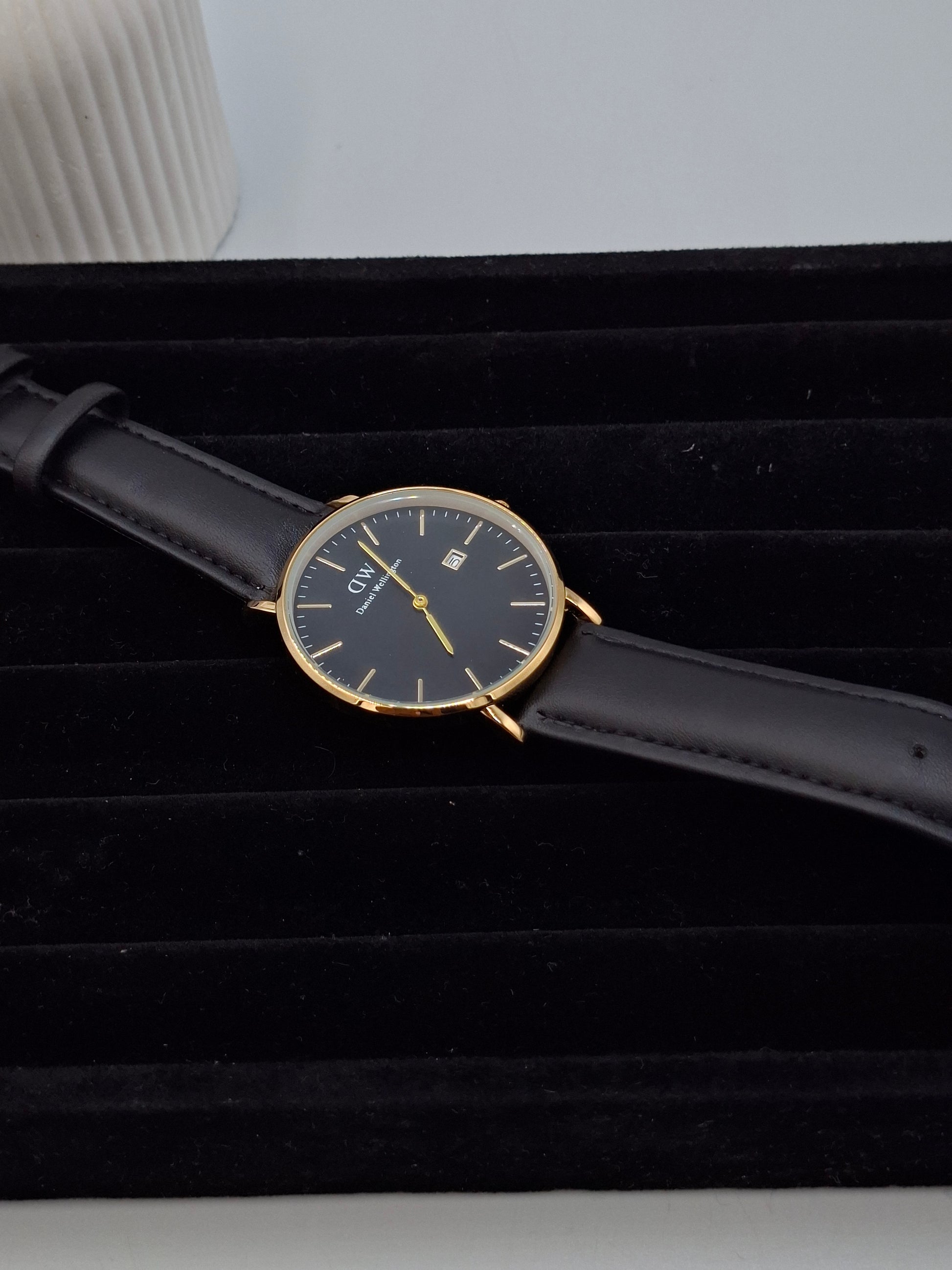 Buy Black/Gold Leather Unisex Wristwatch at ElsaLagos