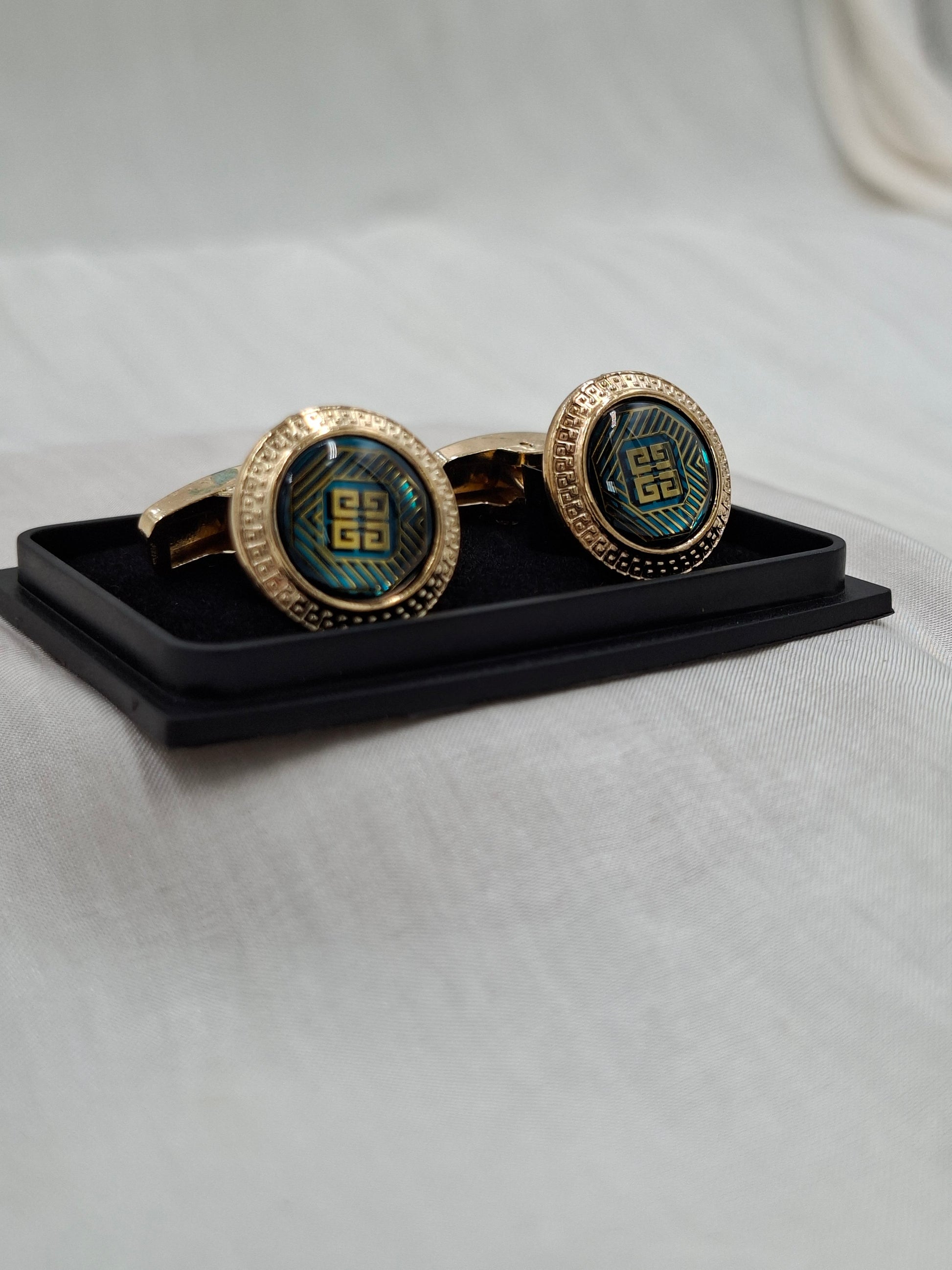 Shop Gold/Teal Round Cufflinks at Elsa Lagos in Nigeria