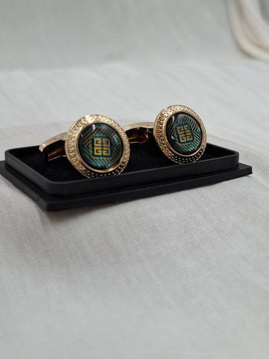 Shop Gold/Teal Round Cufflinks at Elsa Lagos in Nigeria