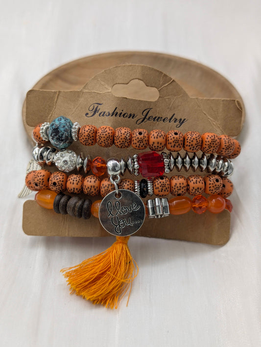 Orange Bead Bracelet Stack