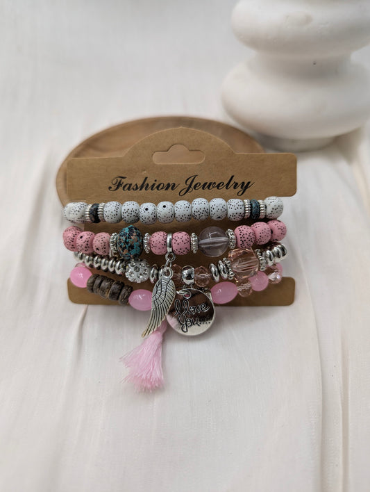 Pink Bead Bracelet Stack