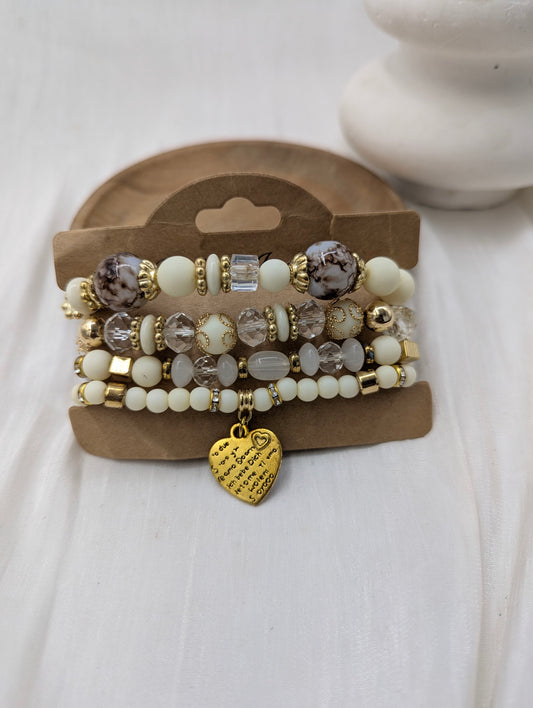 White Bead Bracelet Stack