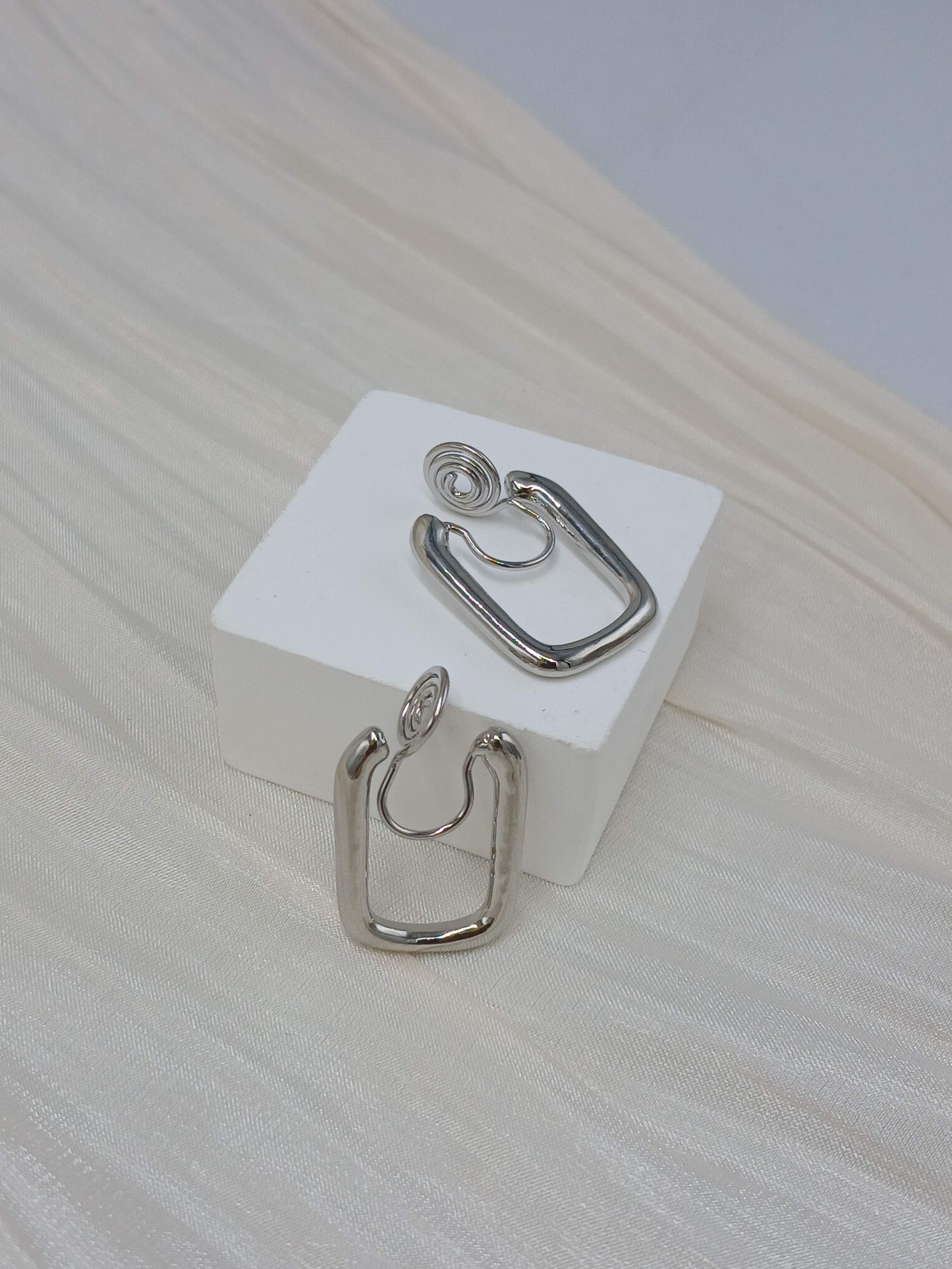 Rectangular hoop clip on earrings