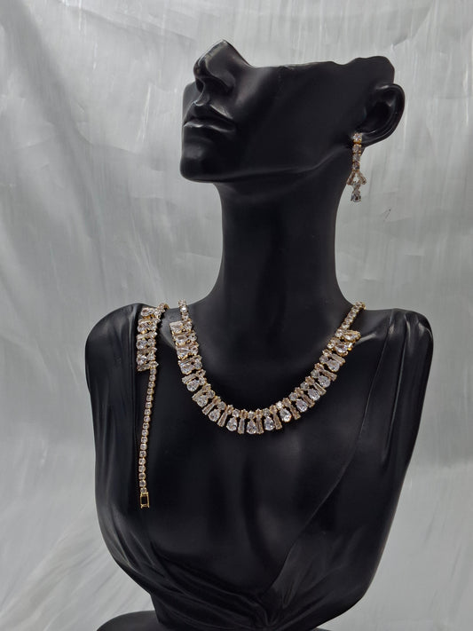 Gold Ray Tennis Necklace Set