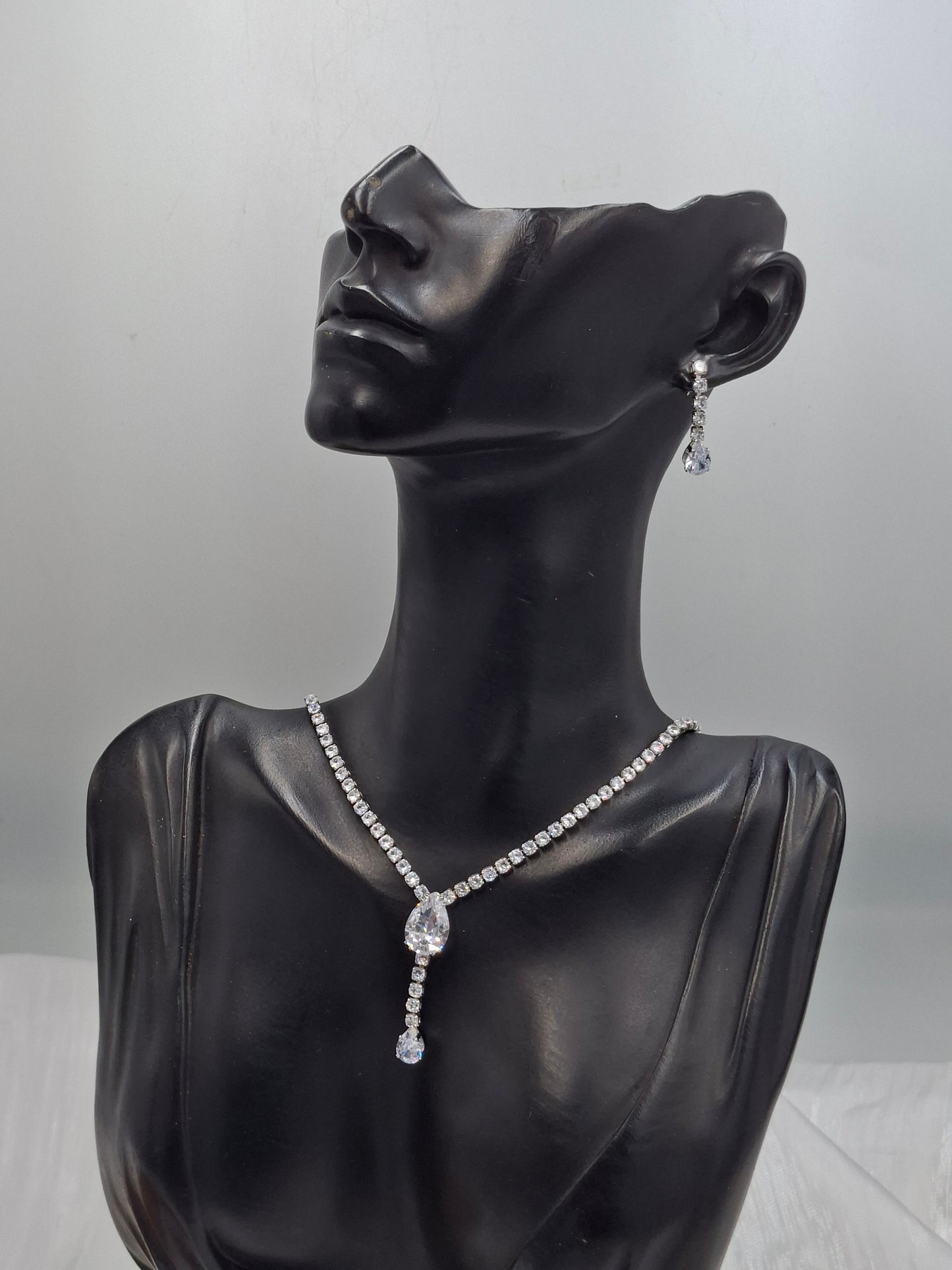 Silver Pear Tennis Necklace Set