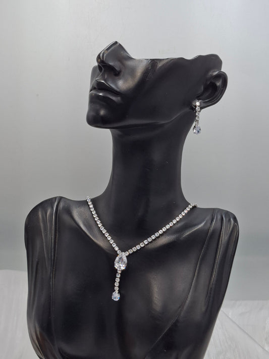 Silver Pear Tennis Necklace Set