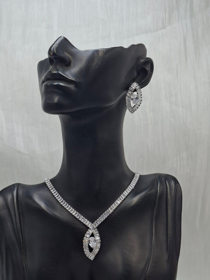 Silver Marquise Necklace Set