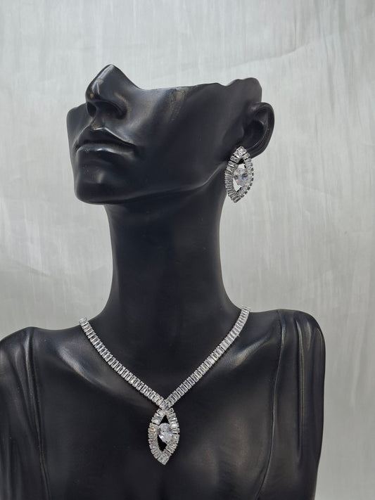 Silver Marquise Necklace Set