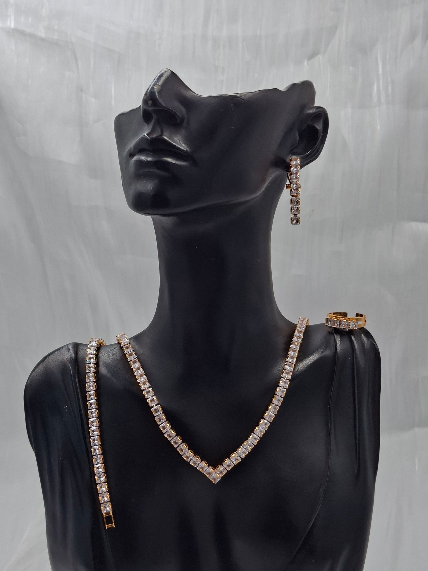 Simple Tennis CZ Necklace Set