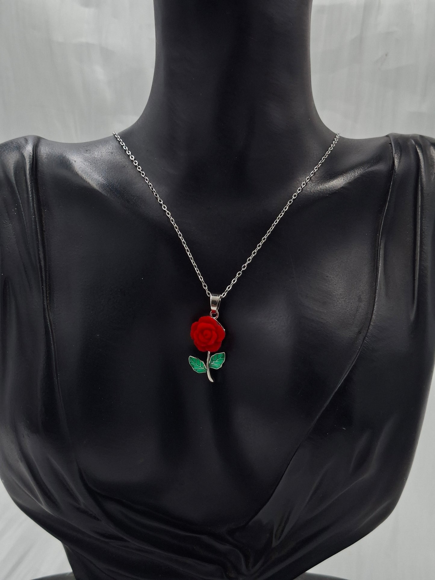 Silver Rose Stem Necklace