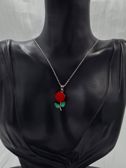 Silver Rose Stem Necklace