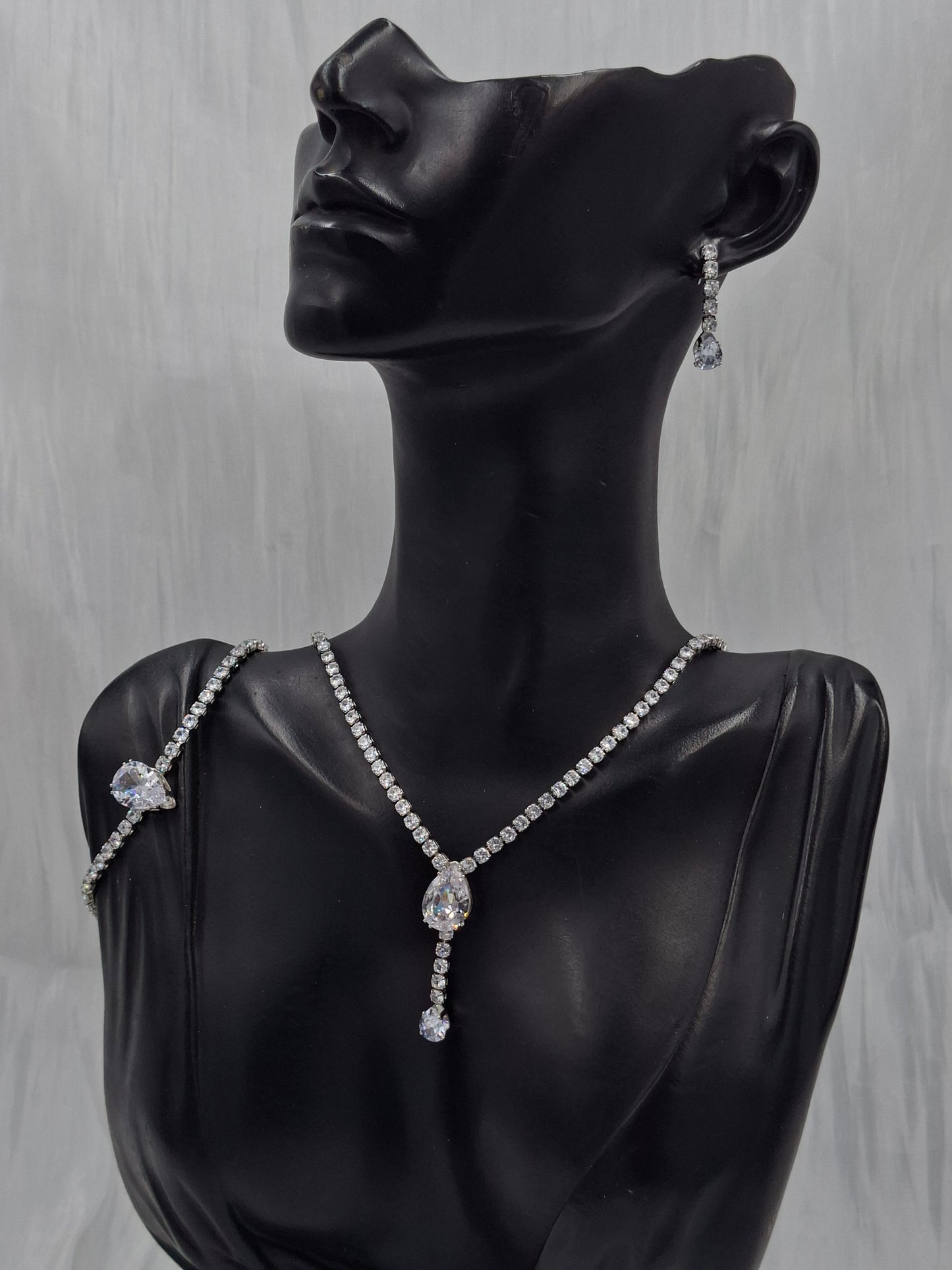 Silver Teardrop Tennis Necklace Set