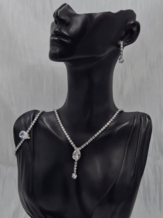 Silver Teardrop Tennis Necklace Set