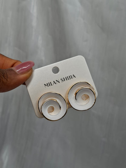 White Enamel Swirl Earrings