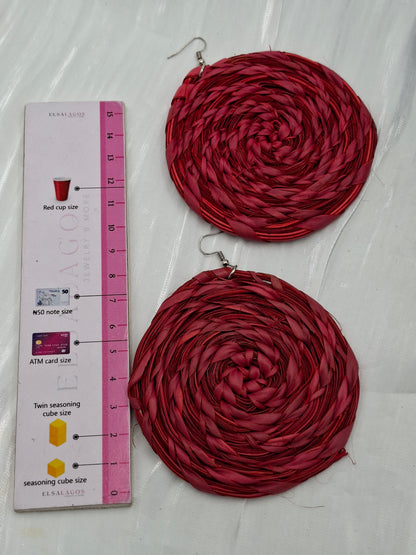 Red Circle Raffia Earrings