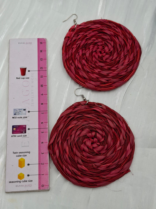 Red Circle Raffia Earrings