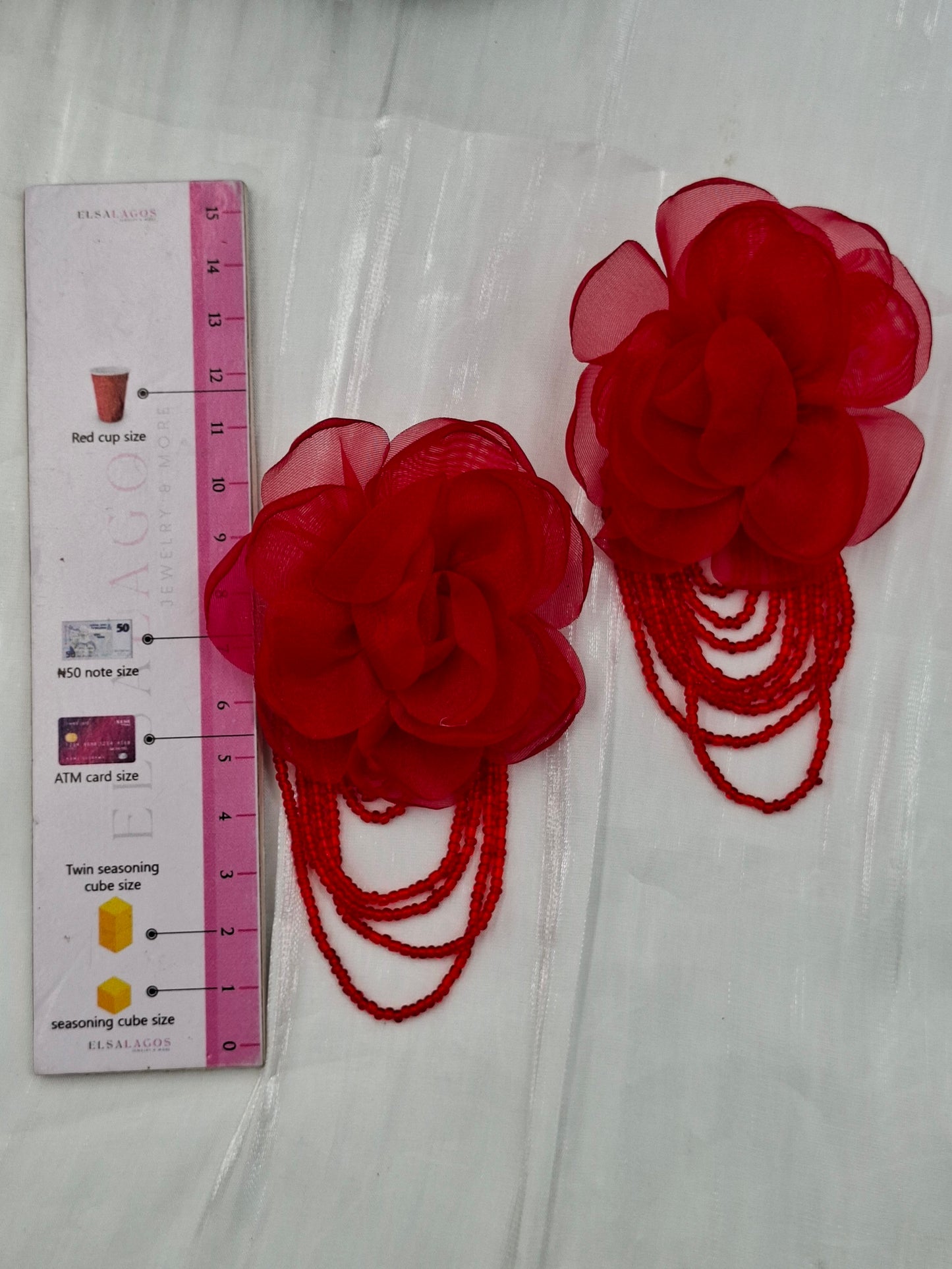 Red Bead Drape Earrings