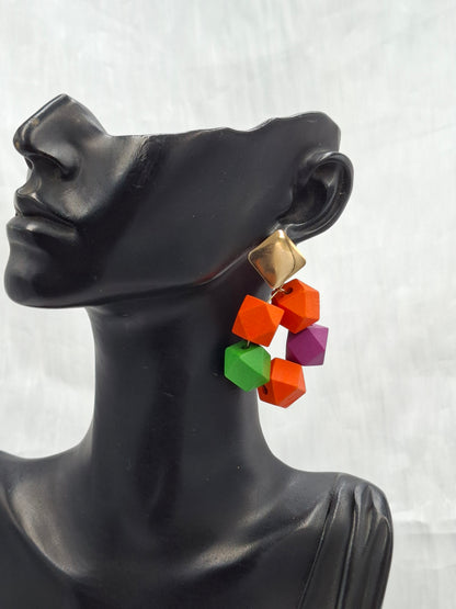 Colourful Block Hoop Earrings