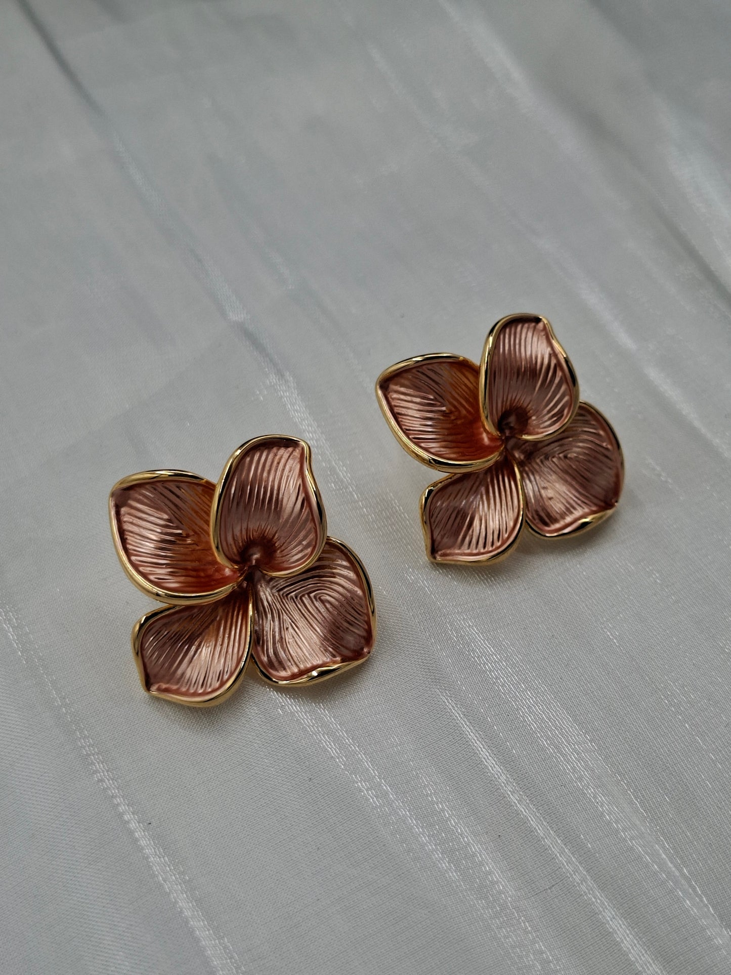 Gold and Onion Plumeria Earrings