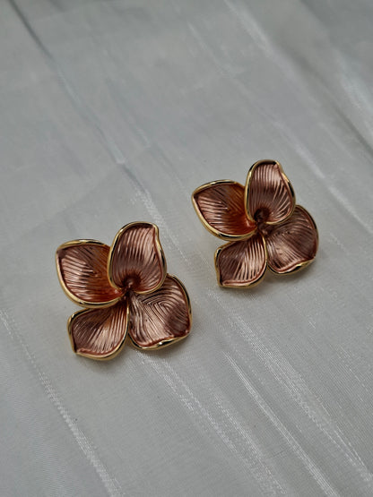 Gold and Onion Plumeria Earrings
