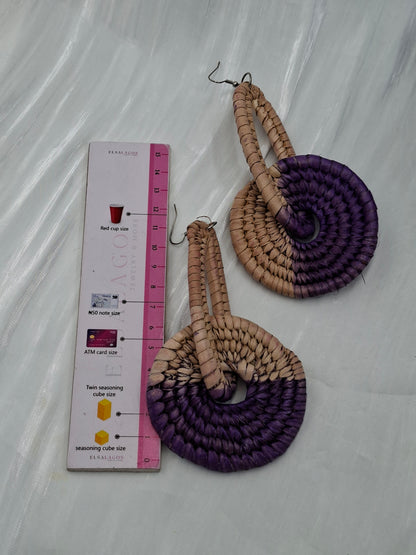 Purple Boho Raffia Earrings
