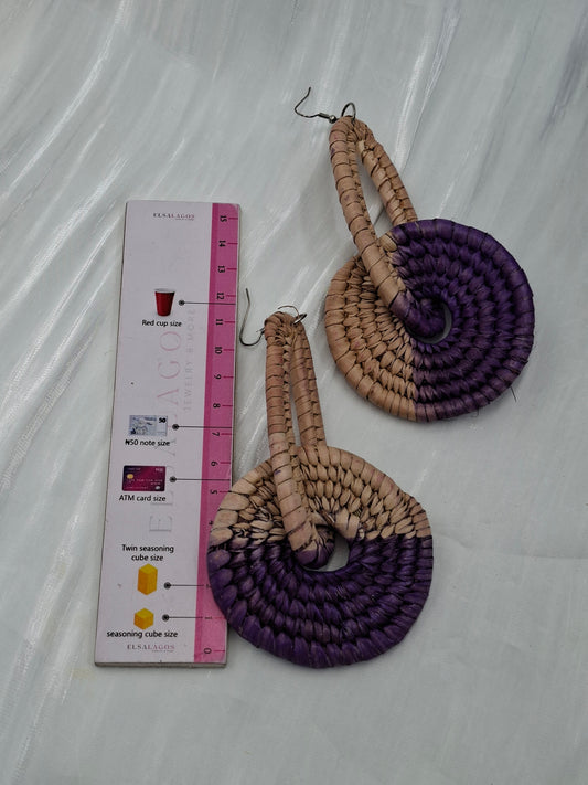 Purple Boho Raffia Earrings