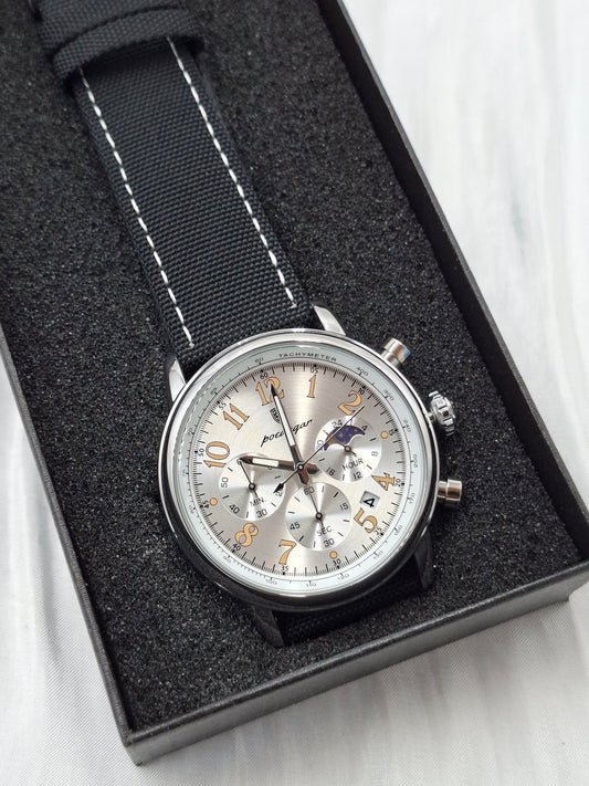 Black and Silver Stitched Poedagar Wristwatch