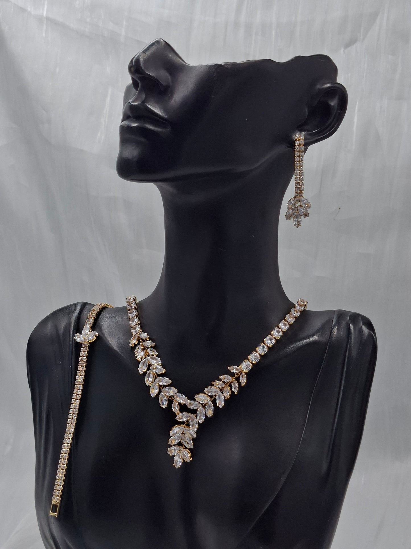 Gold Leaf CZ Necklace Set