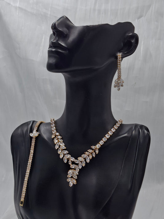 Gold Leaf CZ Necklace Set