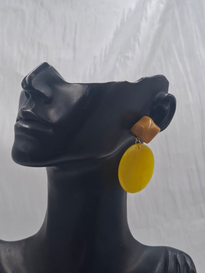 Glossy Yellow Oval Earrings