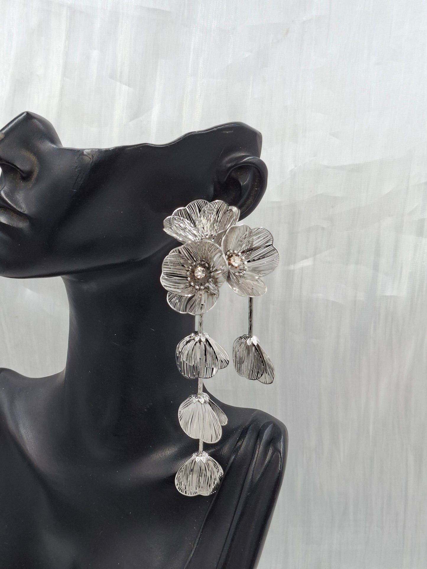 Silver Flower Train Earrings