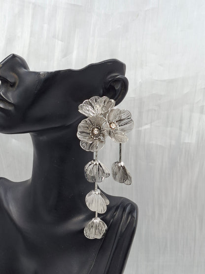 Silver Flower Train Earrings
