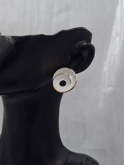 White Enamel Swirl Earrings