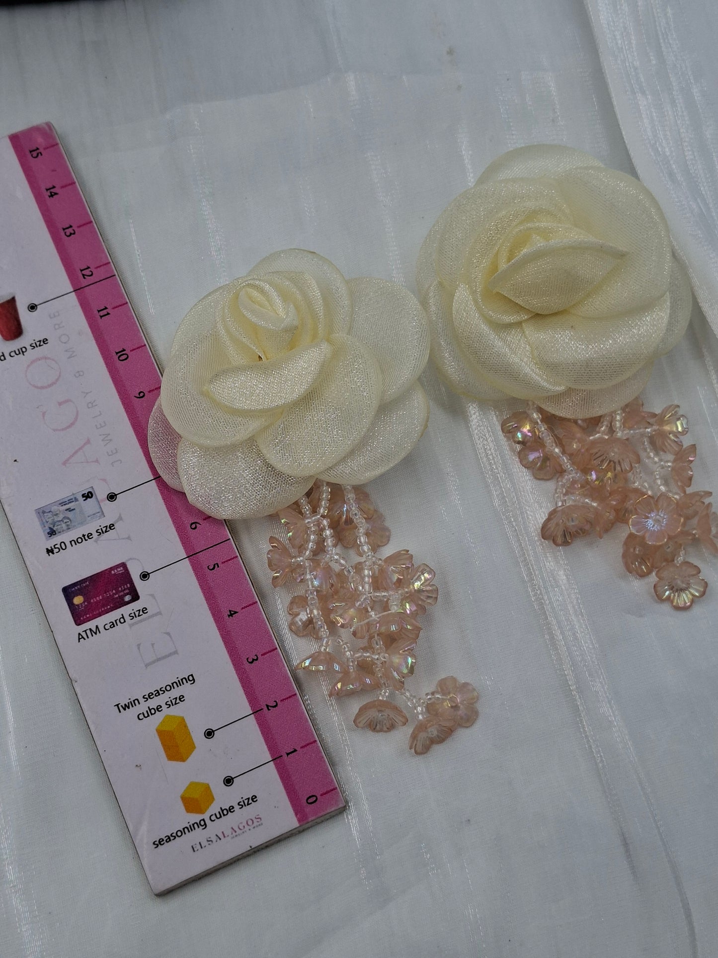 Off White Tassel Flower Earrings